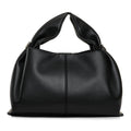 ShoeShop Neuf large black leather handbag with a structured design, gathered top handles, and a magnetic closure.