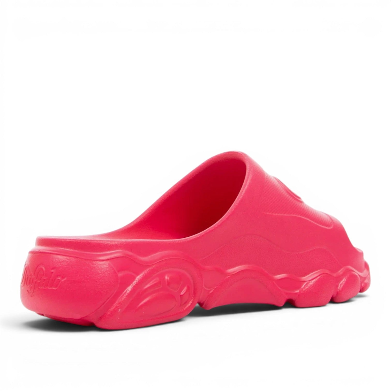 Buffalo pink slip-on clogs with a chunky sole and wave-like detailing.