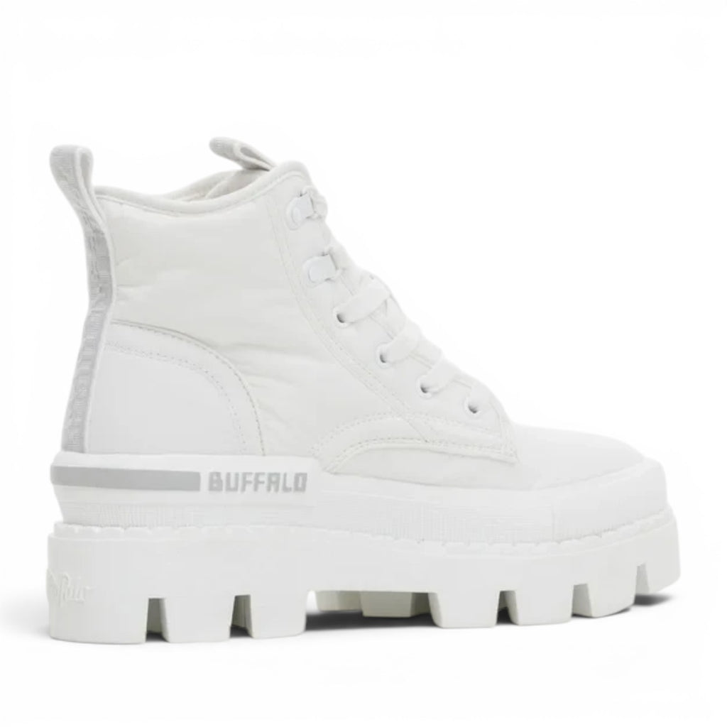 Buffalo Raven Hi white quilted nylon and leather lace-up platform combat boots