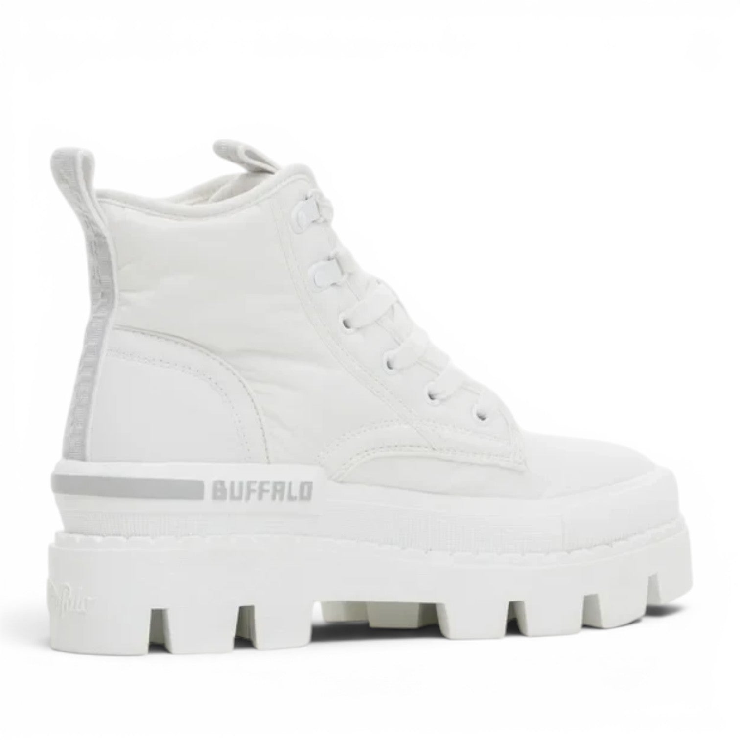 Buffalo Raven Hi white quilted nylon and leather lace-up platform combat boots