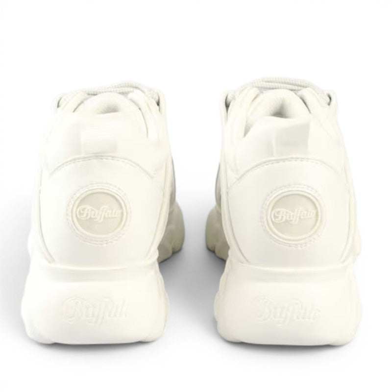 Buffalo CLD Corin BS white leather platform sneakers with chunky sole and logo detail.
