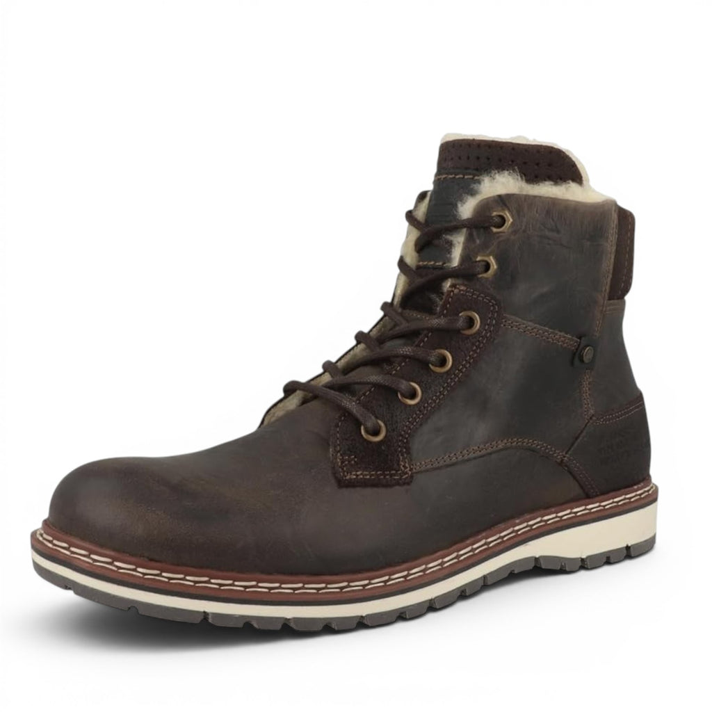 Bullboxer 877K55858 dark brown leather lace-up boots with warm lining and side zip.