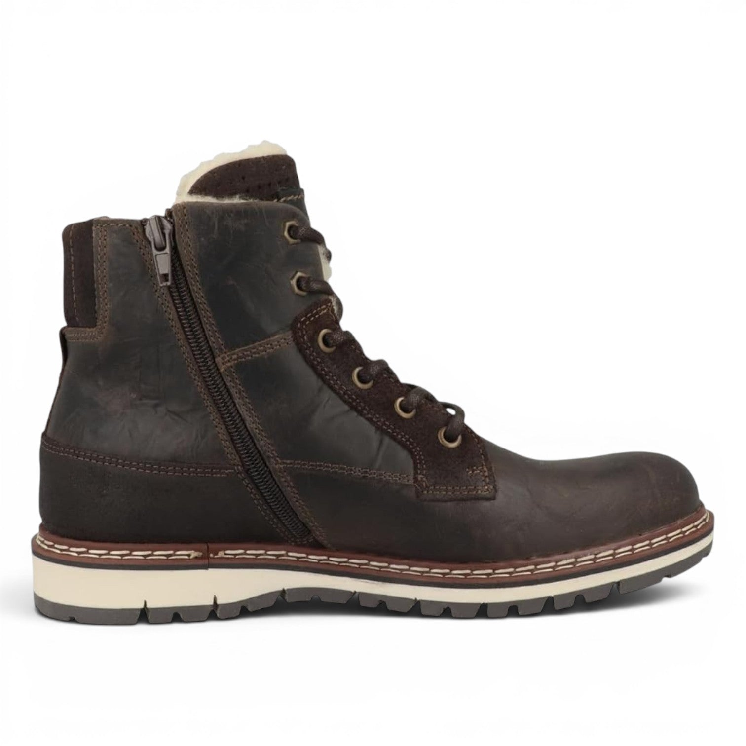 Bullboxer 877K55858 dark brown leather boots with warm lining and side zipper.