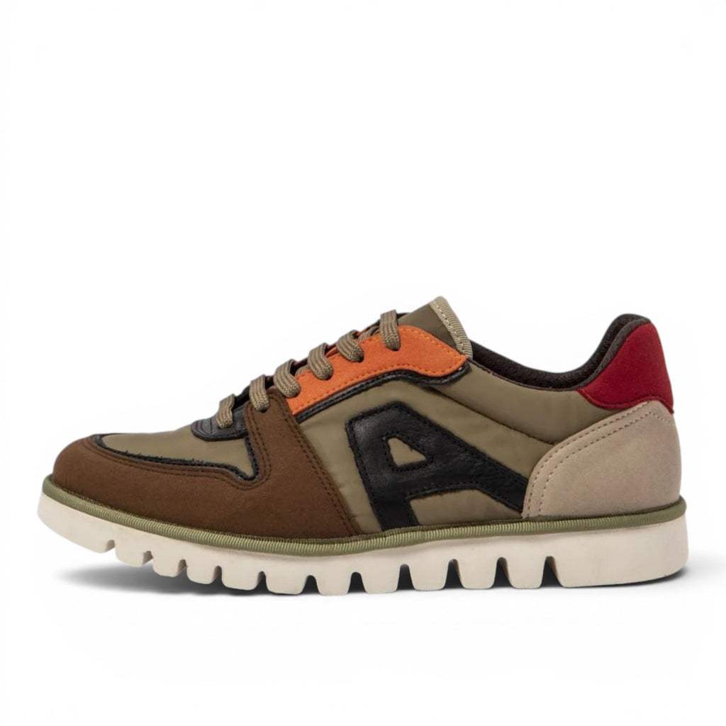 My Store ART 1589 Ontario sneakers with leather and textile upper in brown, olive green, orange, and red accents.