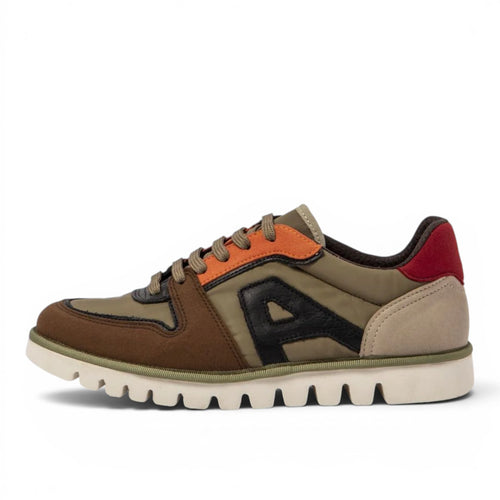 My Store ART 1589 Ontario sneakers with leather and textile upper in brown, olive green, orange, and red accents.