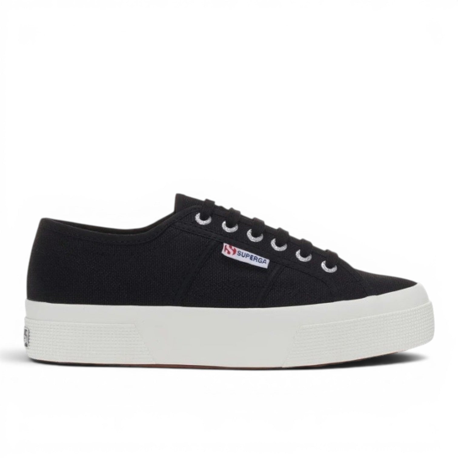 My Store black canvas platform sneakers with white laces and a white rubber sole.