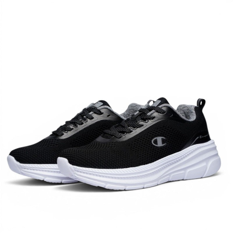 My Store black textile Champion S11581 athletic sneakers with white soles and grey accents.