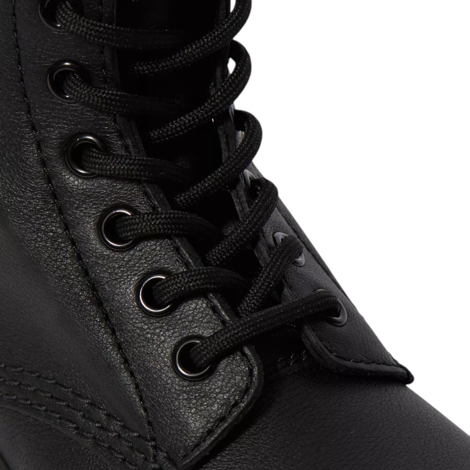 My Store black leather Dr. Martens 1460 Pascal Mono boots with black laces and silver eyelets.