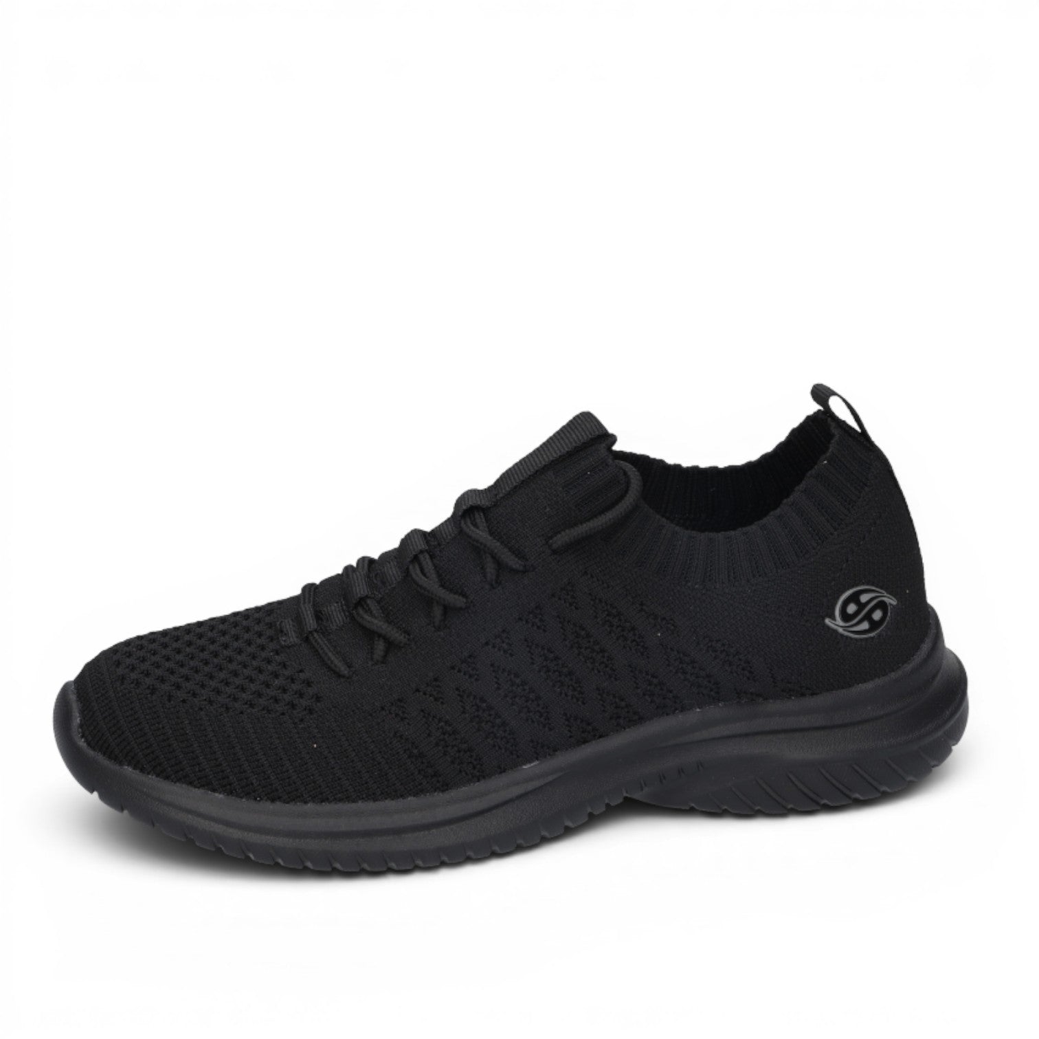 My Store black textile knit sneakers with memory foam insole and lace-up detail.