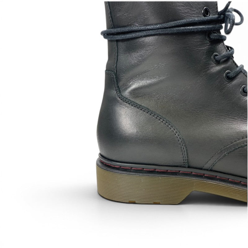 My Store black leather lace-up ankle boots with side zip and textile lining.