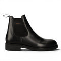 My Store black leather chelsea boots with elastic side panels and pull tab. GANT logo detail.