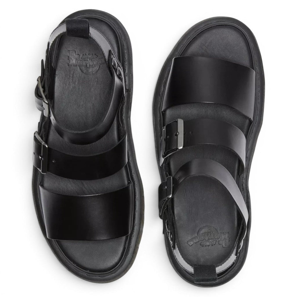 My Store black Gryphon Brando leather sandals with adjustable buckle straps and a thick PVC sole.