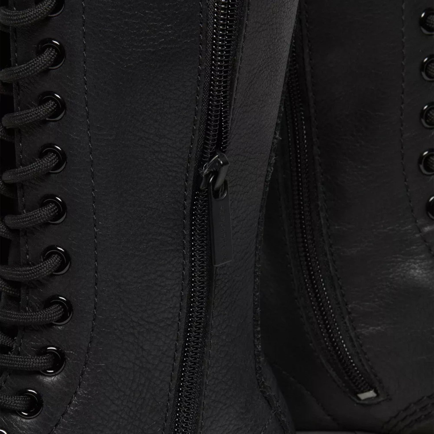My Store black Virginia leather high boots with side zip and lace-up front.