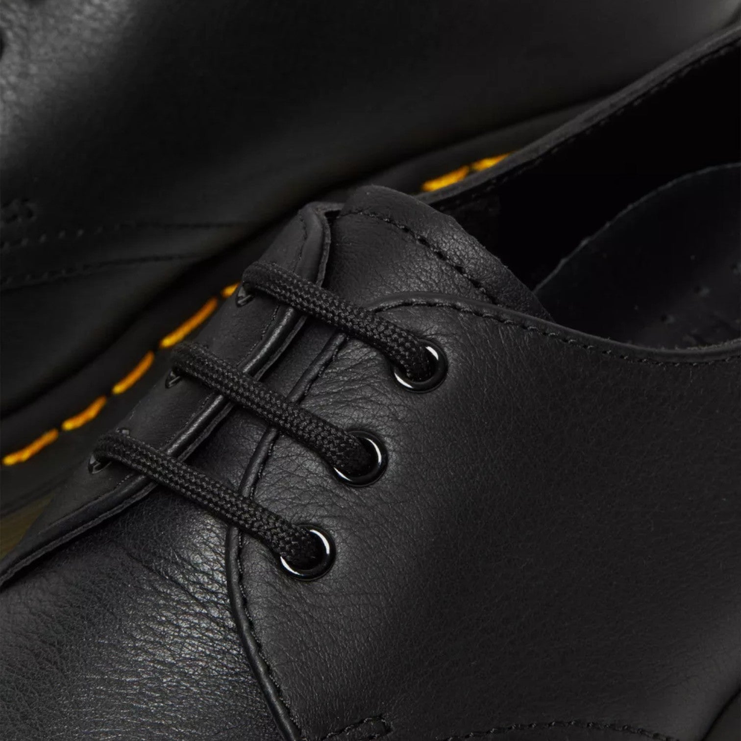 My Store black leather 1461 Virginia Oxford shoes with yellow stitching and black laces.