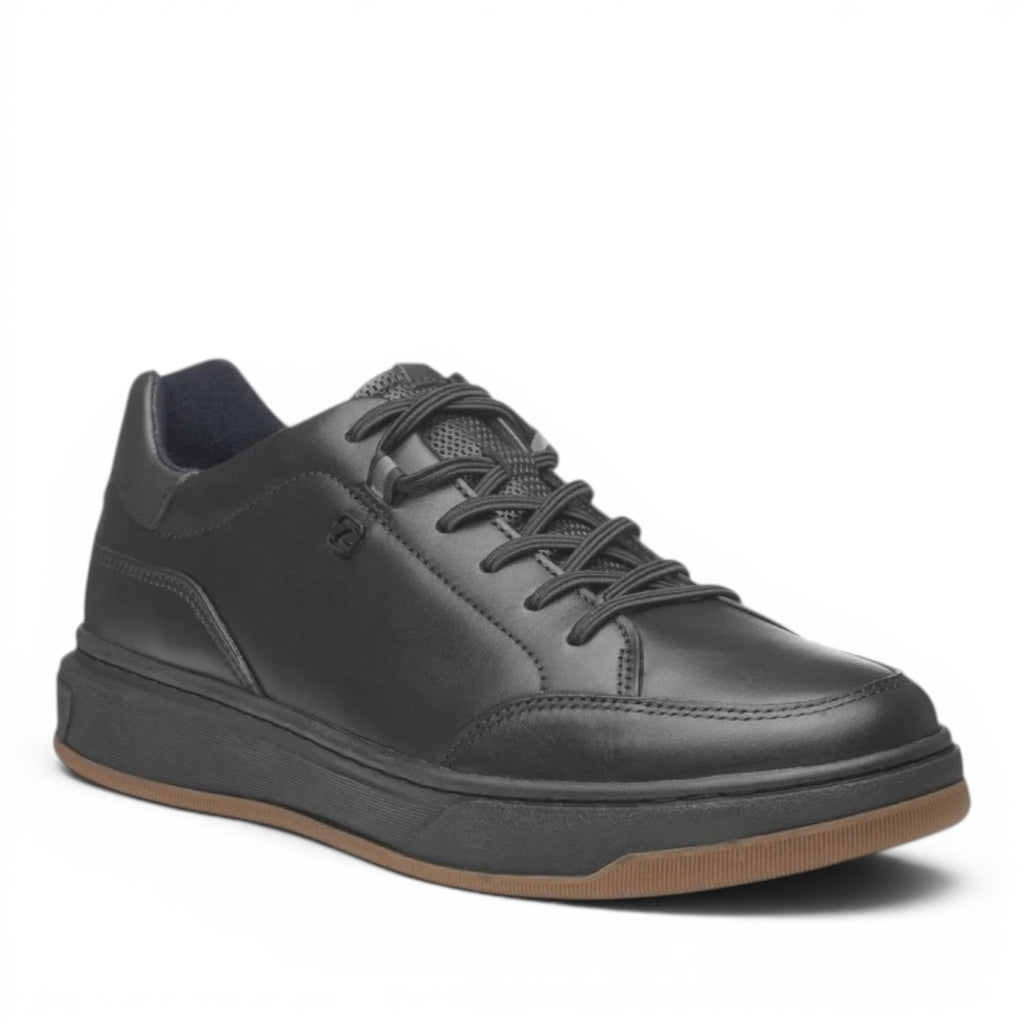 My Store black leather sneakers with memory foam insole and fast pin lacing system.