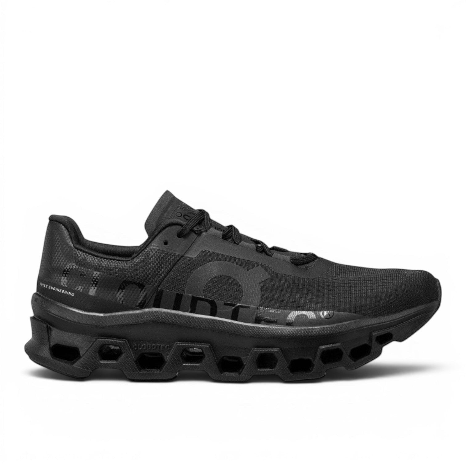 My Store black mesh running shoes with large ON logo detail and signature CloudTec sole.