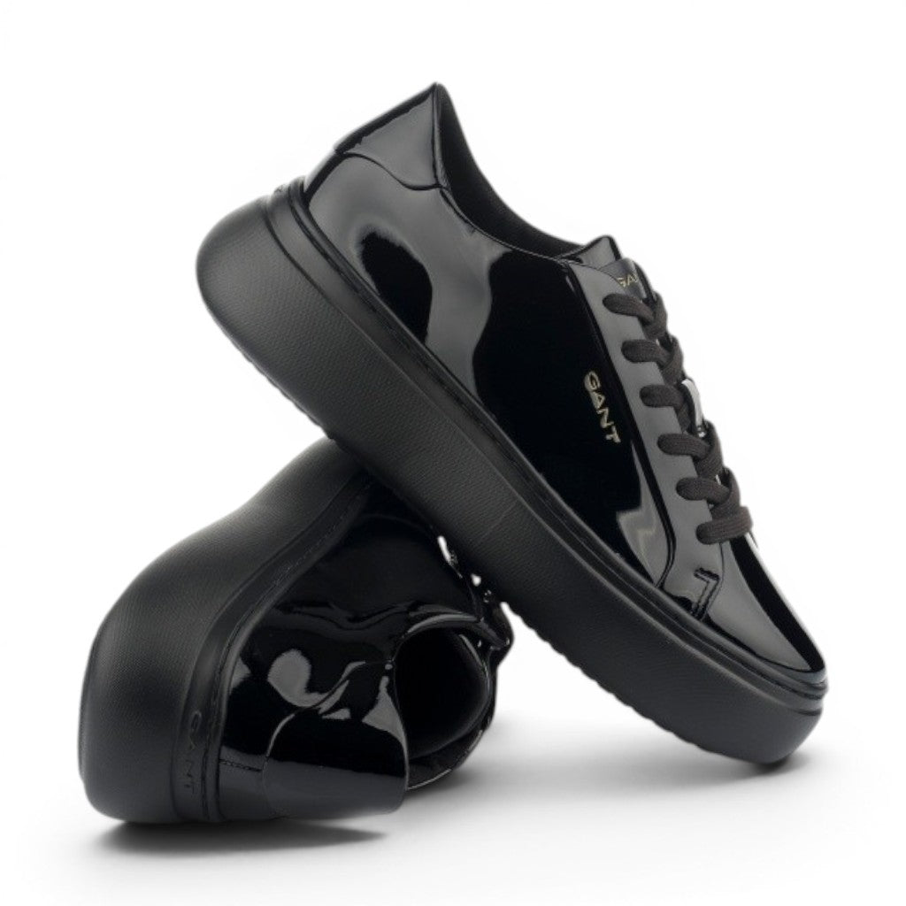 My Store black patent leather Jennise sneakers with a platform sole and textile lining.