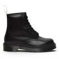My Store black vegan leather 1460 Bex Mono Dr. Martens boots with a platform sole and yellow heel loop.