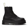 My Store black vegan leather Jadon II Mono platform boots with side zip and yellow heel loop.