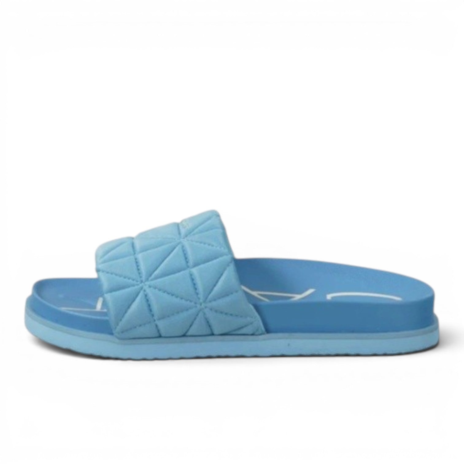 My Store blue quilted textile slide sandals with rubber sole