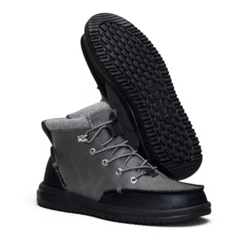 My Store Bradley Classic Tumbled grey synthetic leather boots with black accents and grey wool lining, featuring elastic laces.