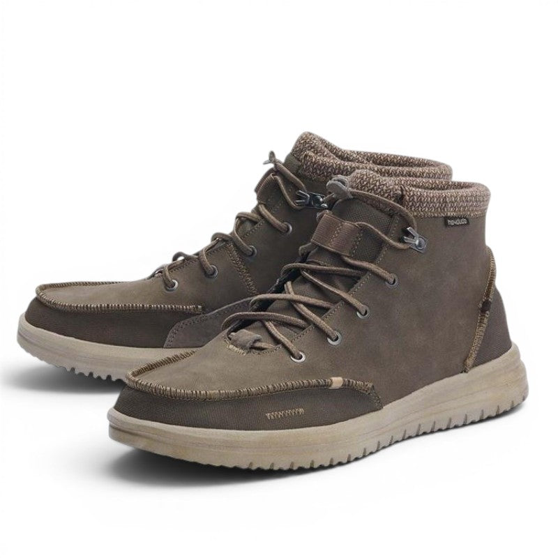 My Store brown leather lace-up boots with textile lining and elastic ankle cuff. Lightweight and machine washable.
