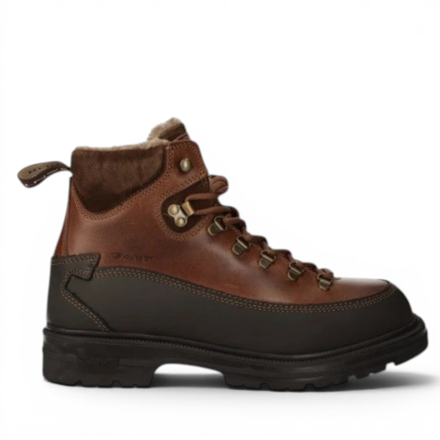 My Store brown leather hiking boots with warm wool lining and rubber sole.