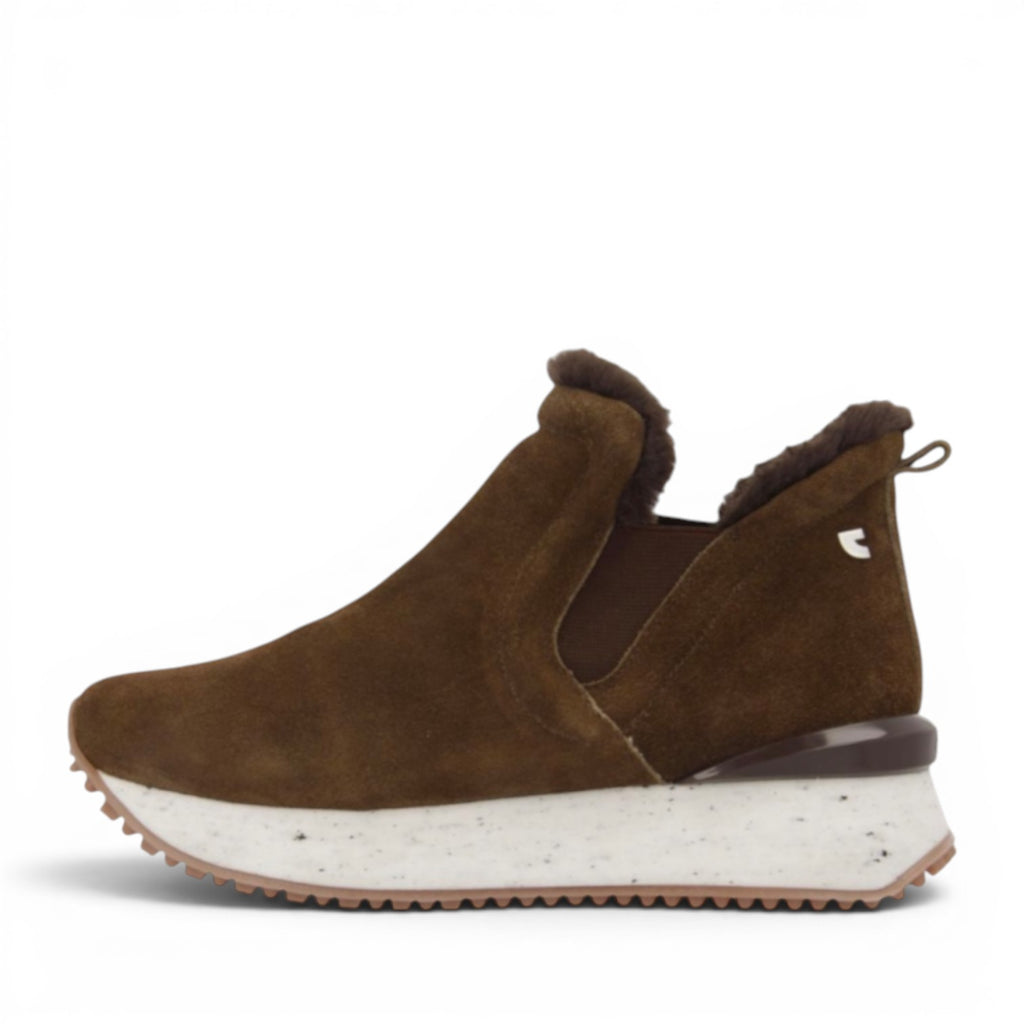 My Store brown suede chelsea boots with faux fur lining and EVA sole.