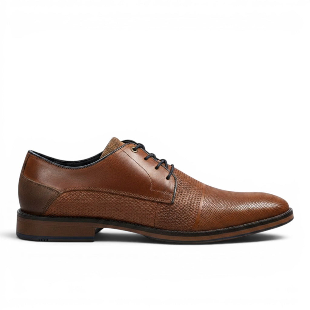 My Store Bullboxer brown leather dress shoe with textured toe and heel accents, lace-up closure.