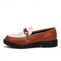 My Store Copenhagen two-tone leather loafers with gold chain detail and black TPR sole.