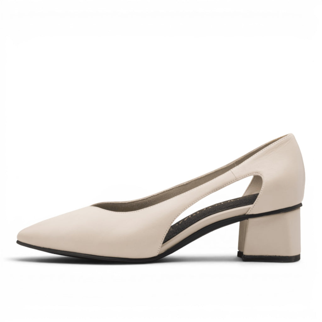 My Store cream leather slingback heels with cut-out details and a 4cm block heel.