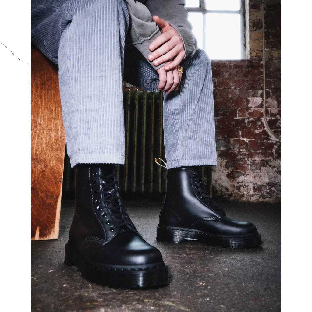 My Store Dr. Martens 1460 Bex Mono Vegan black synthetic leather lace-up boots with platform sole.