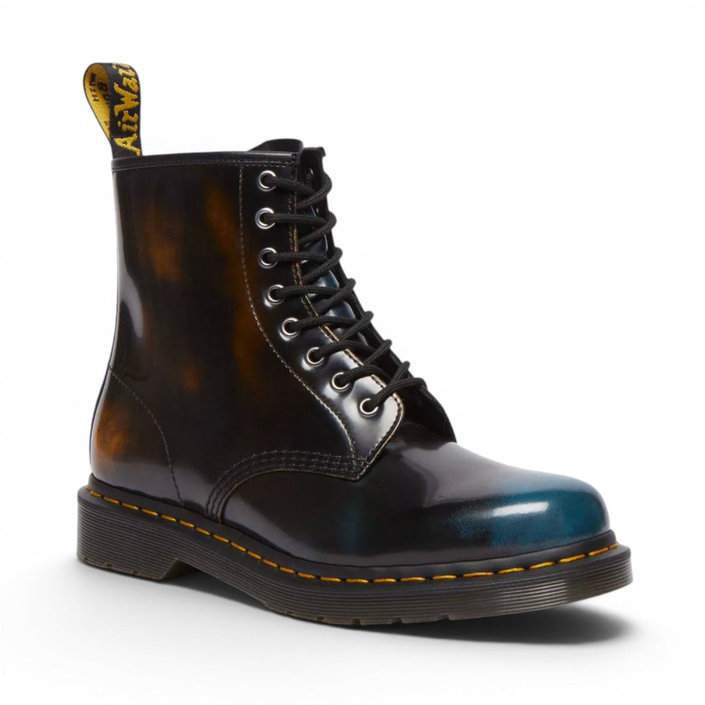 My Store Dr. Martens 1460 Brush Off Leather Lace Up boots in black with blue and brown iridescent finish.