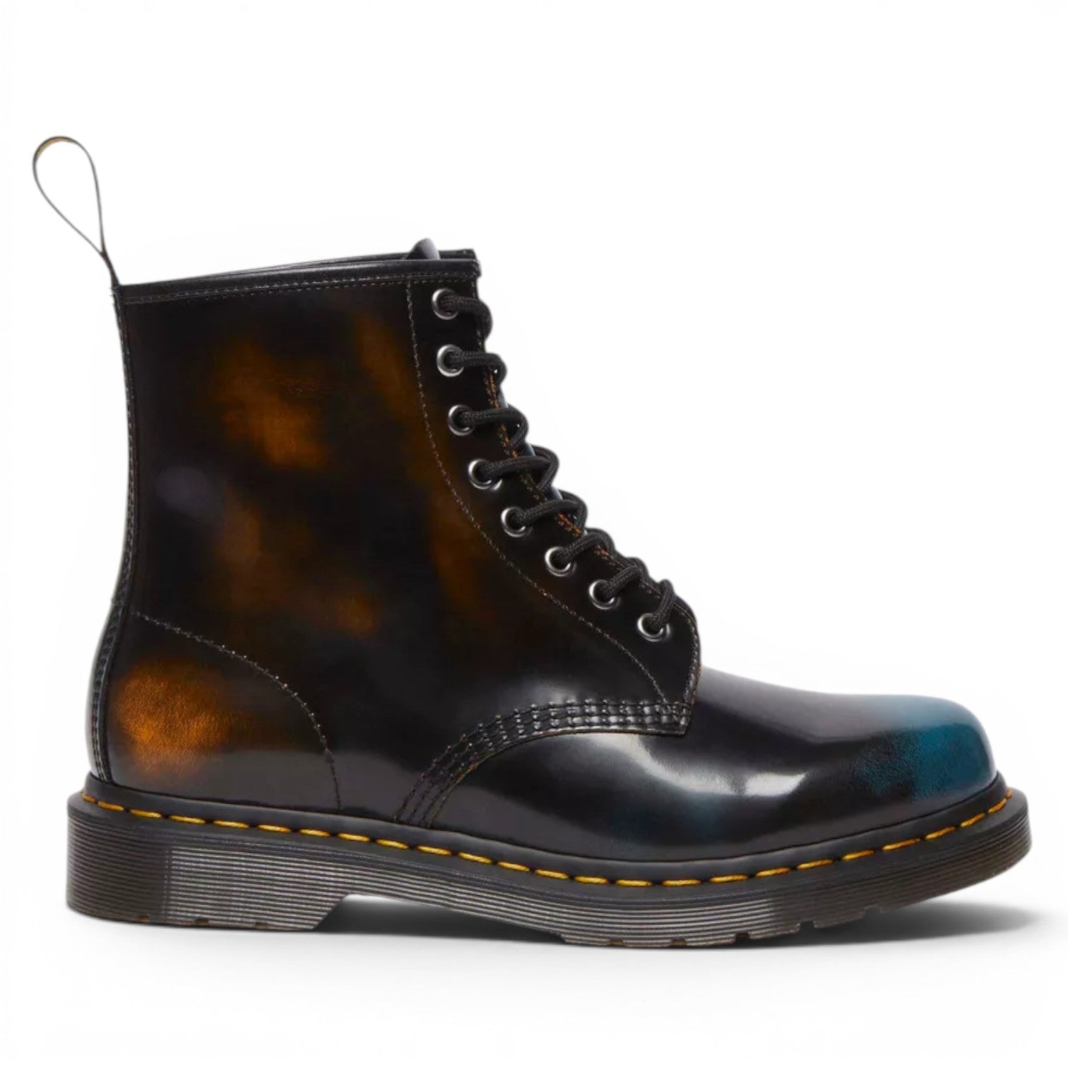My Store Dr. Martens 1460 brush off leather lace-up boots in black with orange and blue distressed accents.