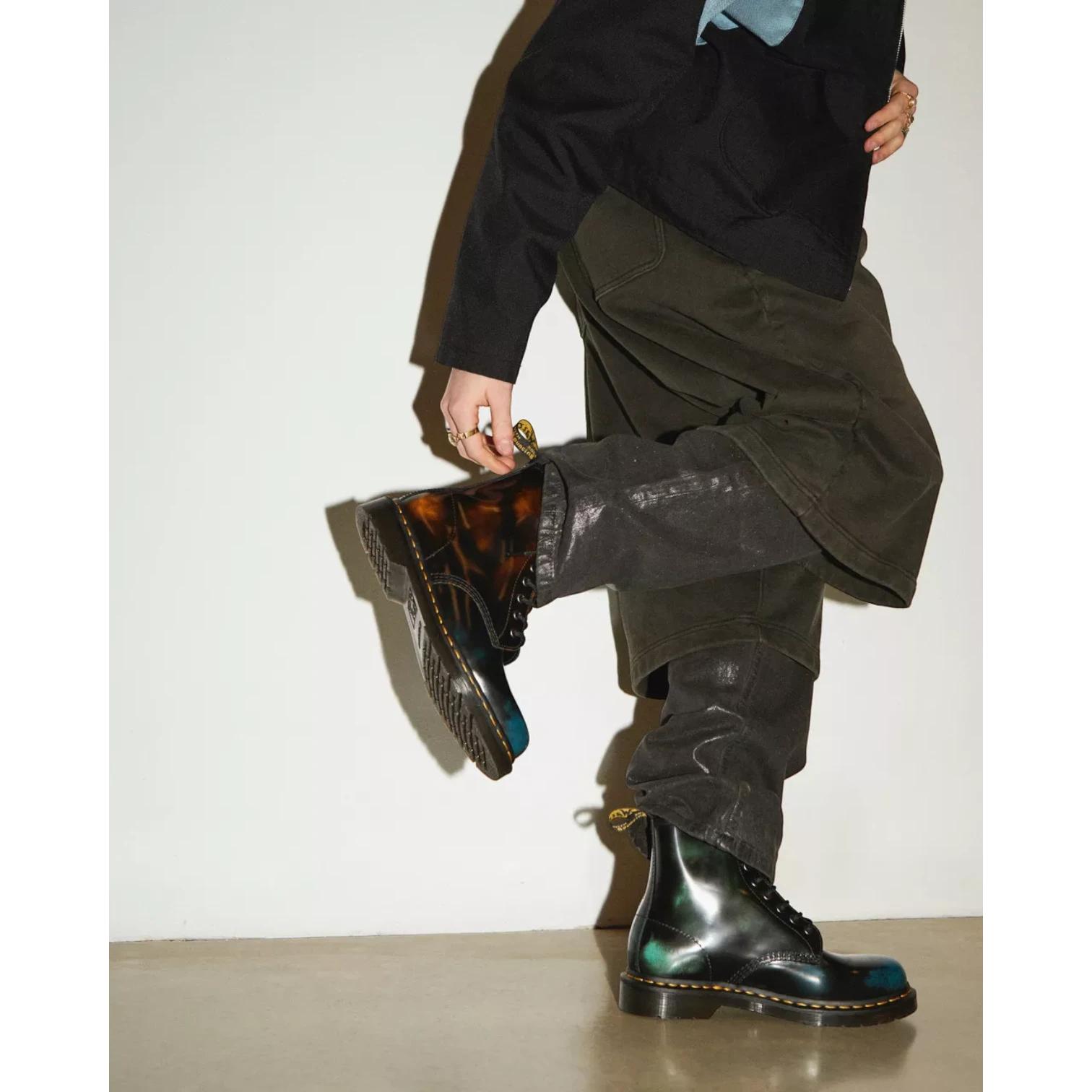 My Store Dr. Martens 1460 brush off leather lace-up boots in black with green and brown iridescent finish.