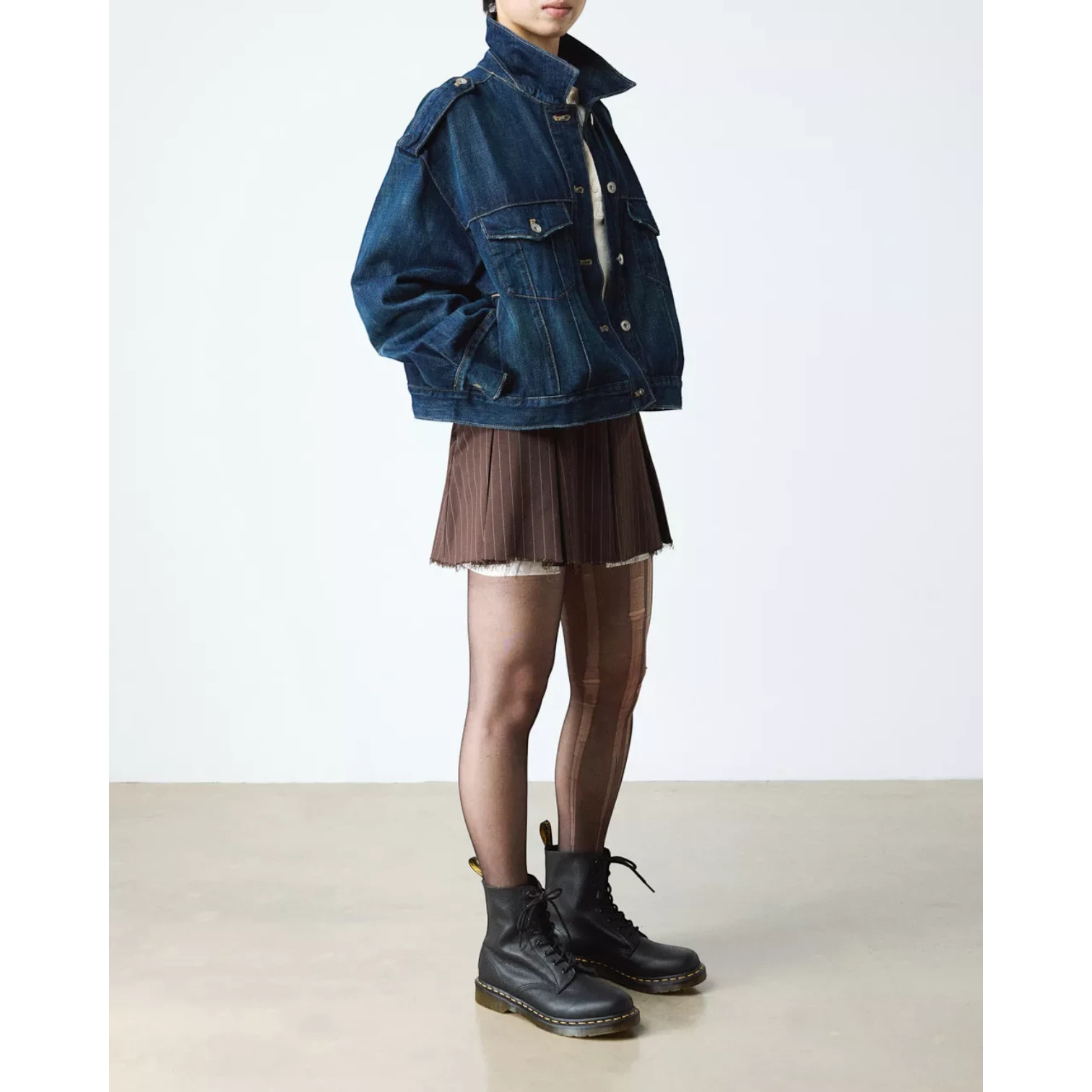 My Store Dr. Martens 1460 Pascal Virginia Leather black boots with yellow stitching and lace-up closure.