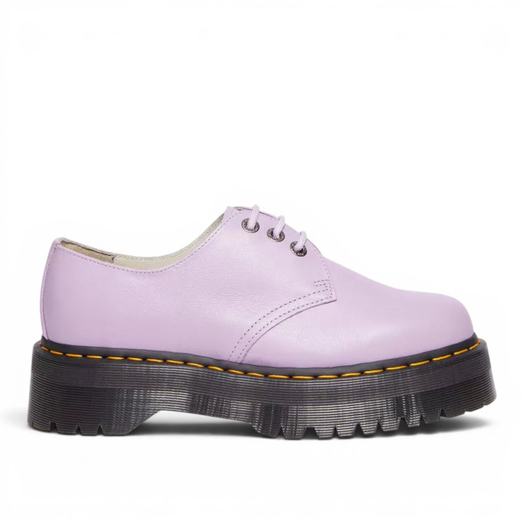 My Store Dr. Martens 1461 II Pisa Leather Platform shoes in light purple with a chunky black sole and yellow stitching.