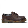 My Store Dr. Martens 8053 Crazy Horse leather brown 3-eye shoes with black collar and colourful laces.