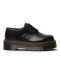 My Store Dr. Martens 8053 Quad Smooth Leather black platform shoes with yellow stitching and a thick PVC sole.