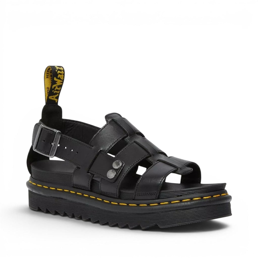My Store Dr. Martens black Brando leather fisherman sandals with woven straps and a buckle closure.