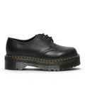My Store Dr. Martens 1461 black smooth leather platform shoes with yellow stitching and a thick sole.
