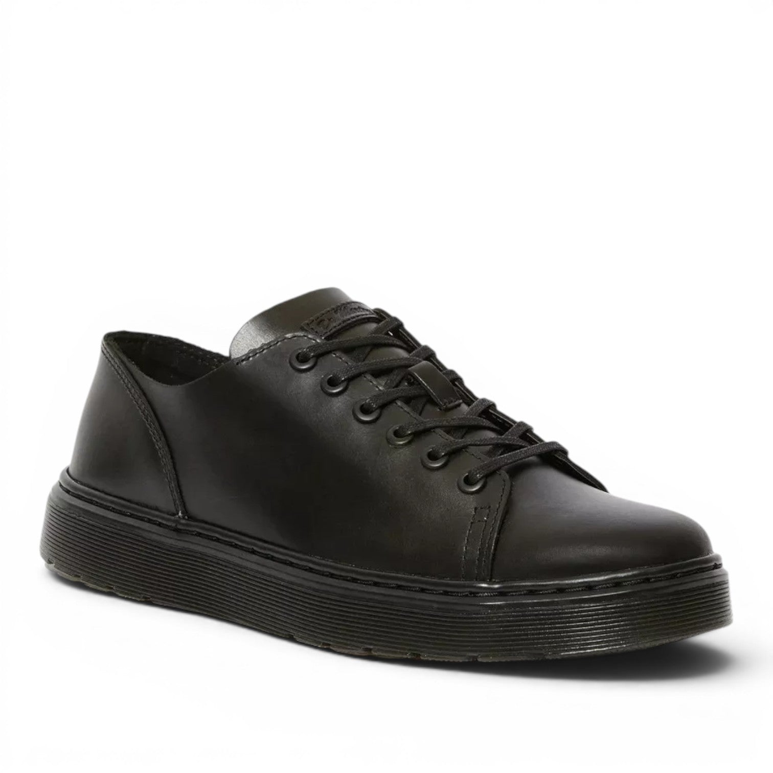 My Store black leather low-top Dr. Martens Dante Brando sneakers with a thick sole and lace-up closure.