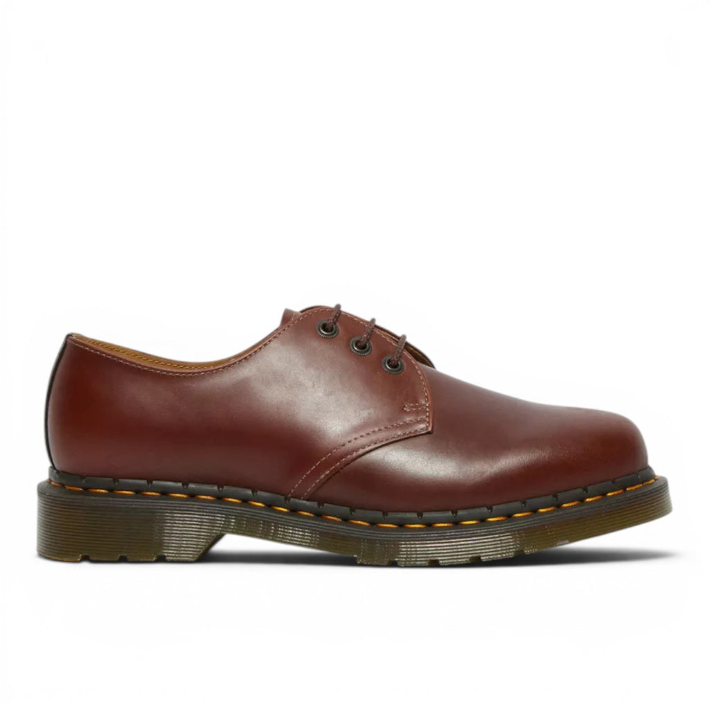 My Store Dr. Martens 1461 Abruzzo brown leather oxford shoes with yellow stitching and PVC sole.