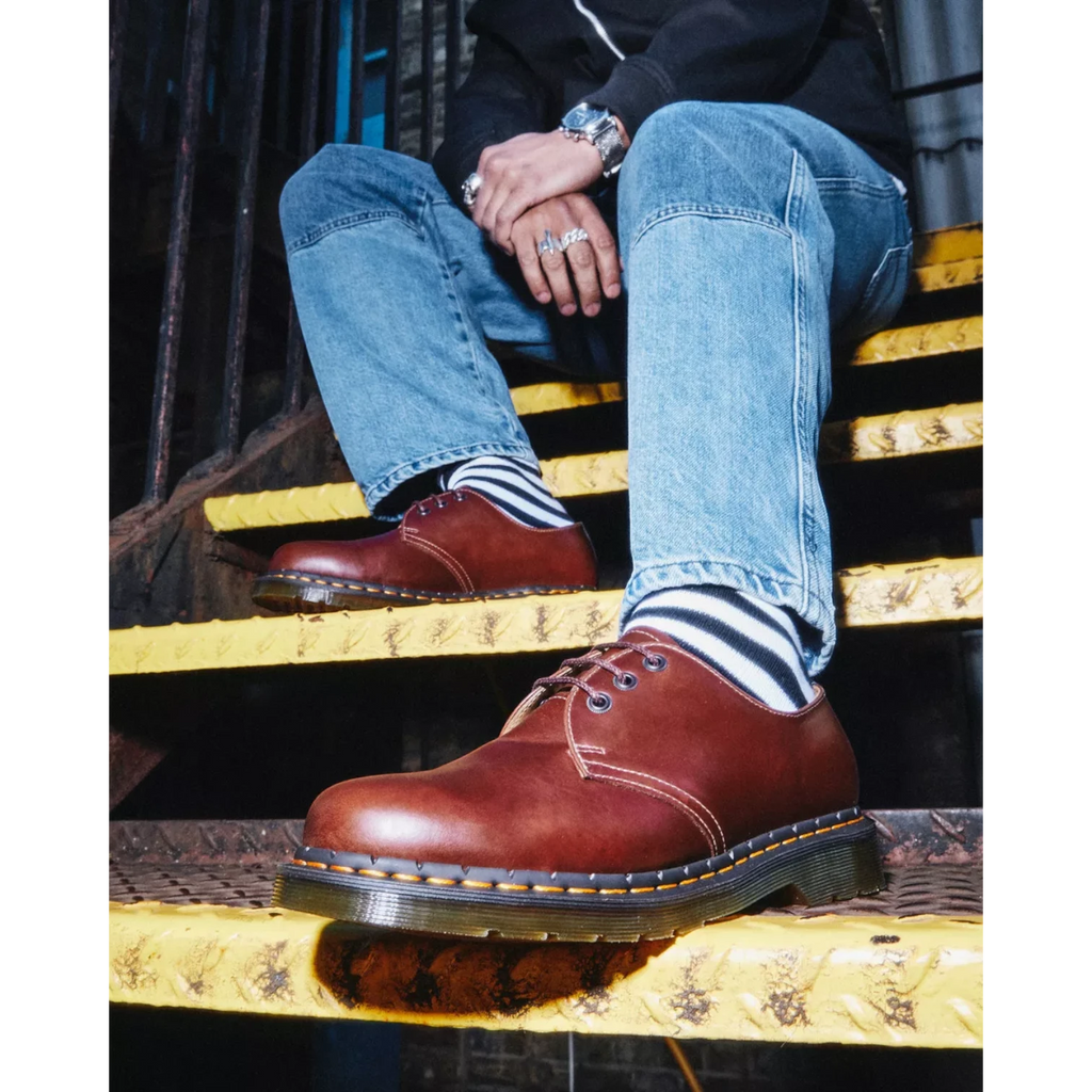 My Store Dr. Martens 1461 Abruzzo brown leather oxford shoes with white stitching and black PVC sole.