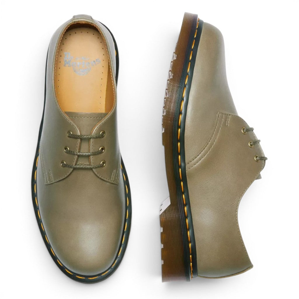 My Store Dr. Martens 1461 Carrara leather oxford shoes in taupe with yellow stitching and a PVC sole.