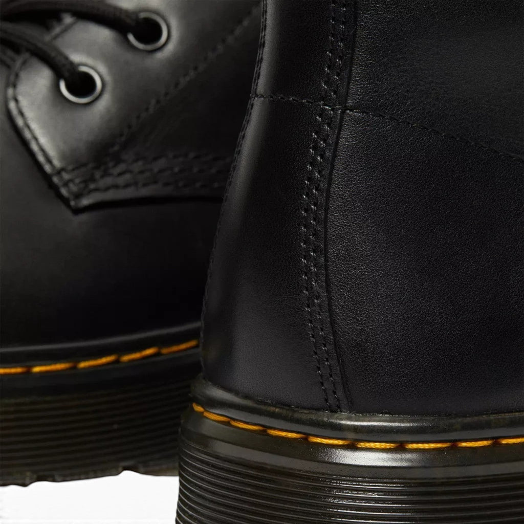 My Store Dr. Martens Thurston Lusso black leather chukka boots with yellow stitching and PVC sole.