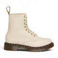 My Store Dr. Martens 1460 Pascal Virginia leather boots in off-white with yellow heel loop and gold eyelets.