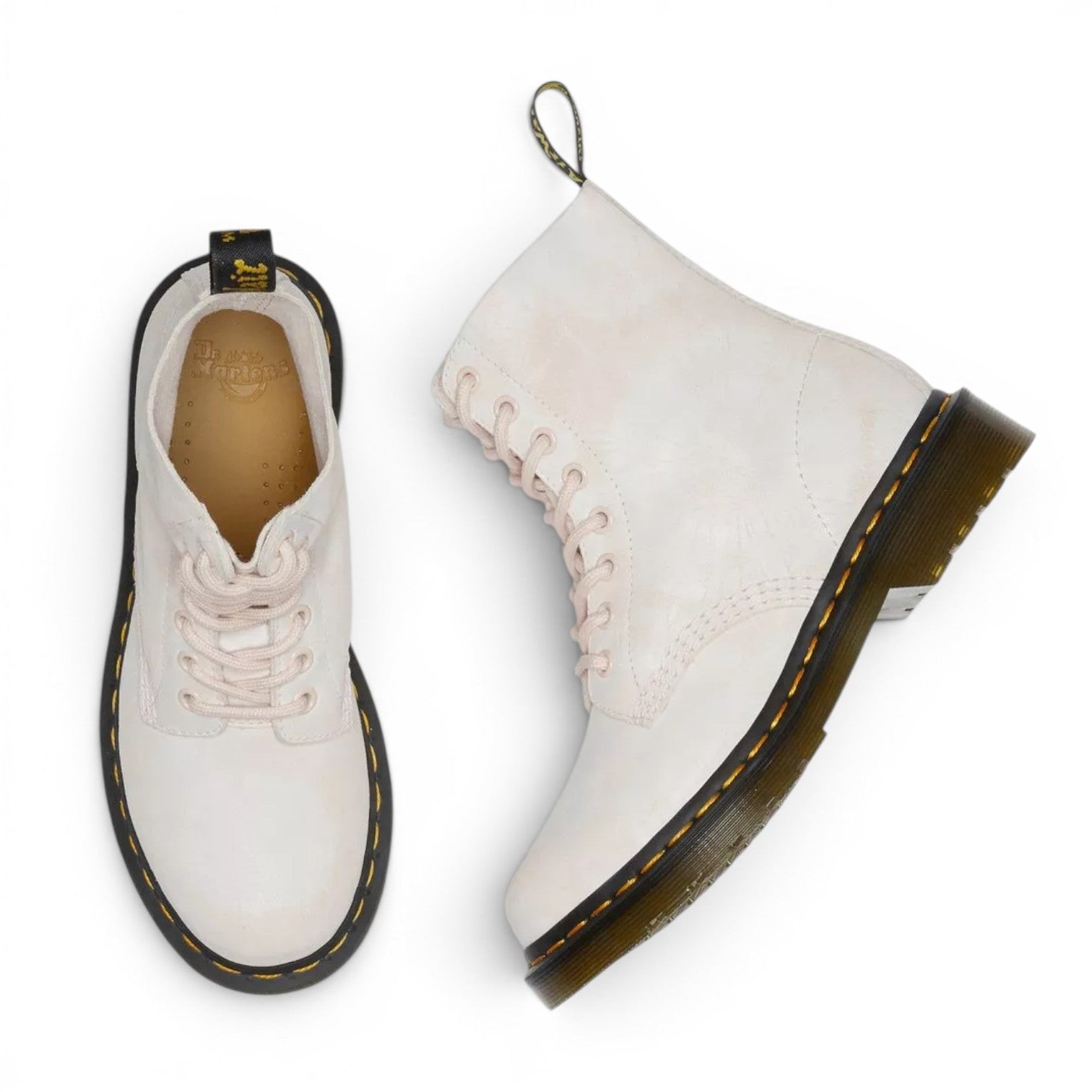 My Store Dr. Martens 1460 Pascal tie-dye printed suede leather boots in off-white with pink laces.