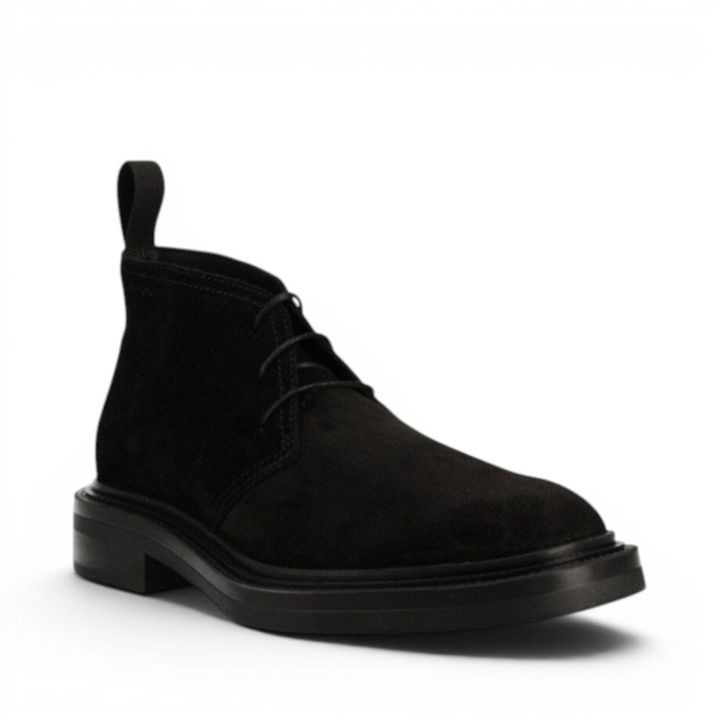 My Store Fairwyn black suede chukka boots with leather lining and sole.
