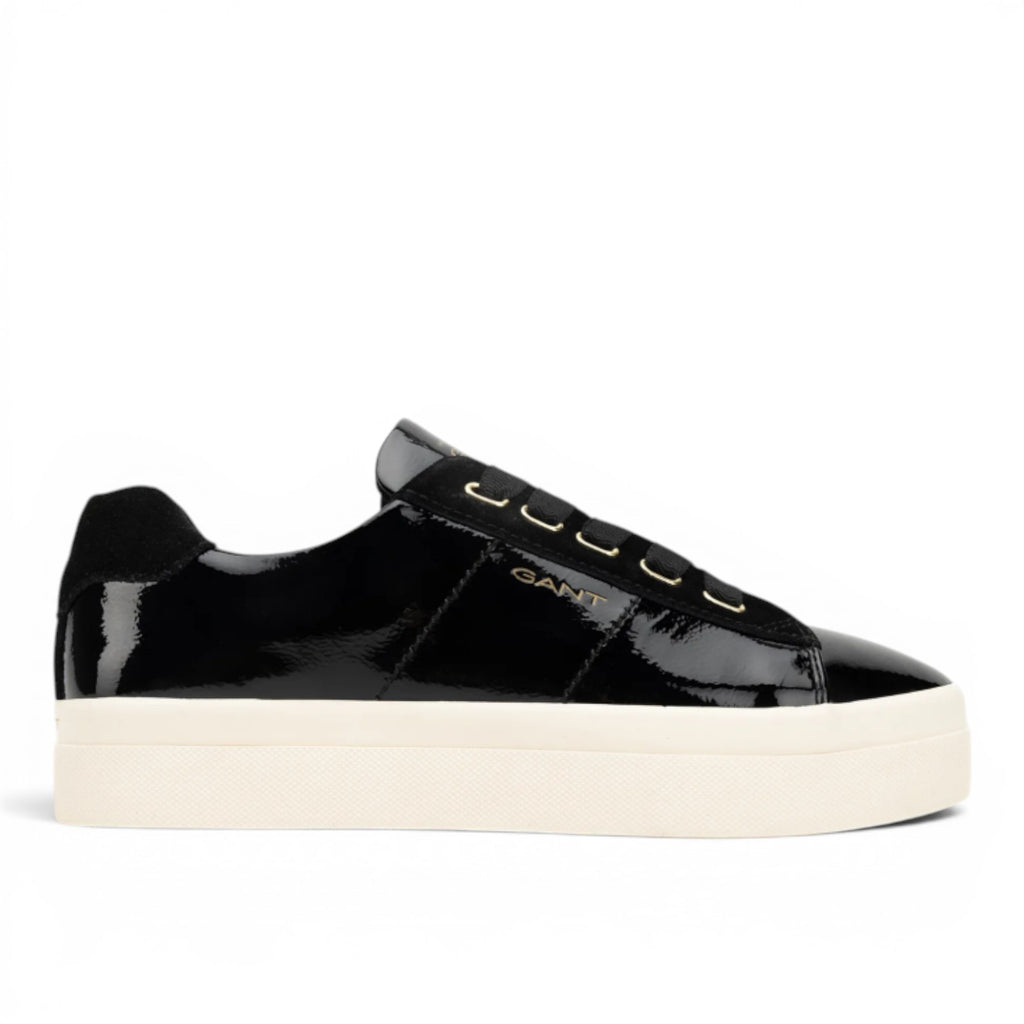 My Store GANT black patent leather sneakers with suede accents and a thick cream sole.